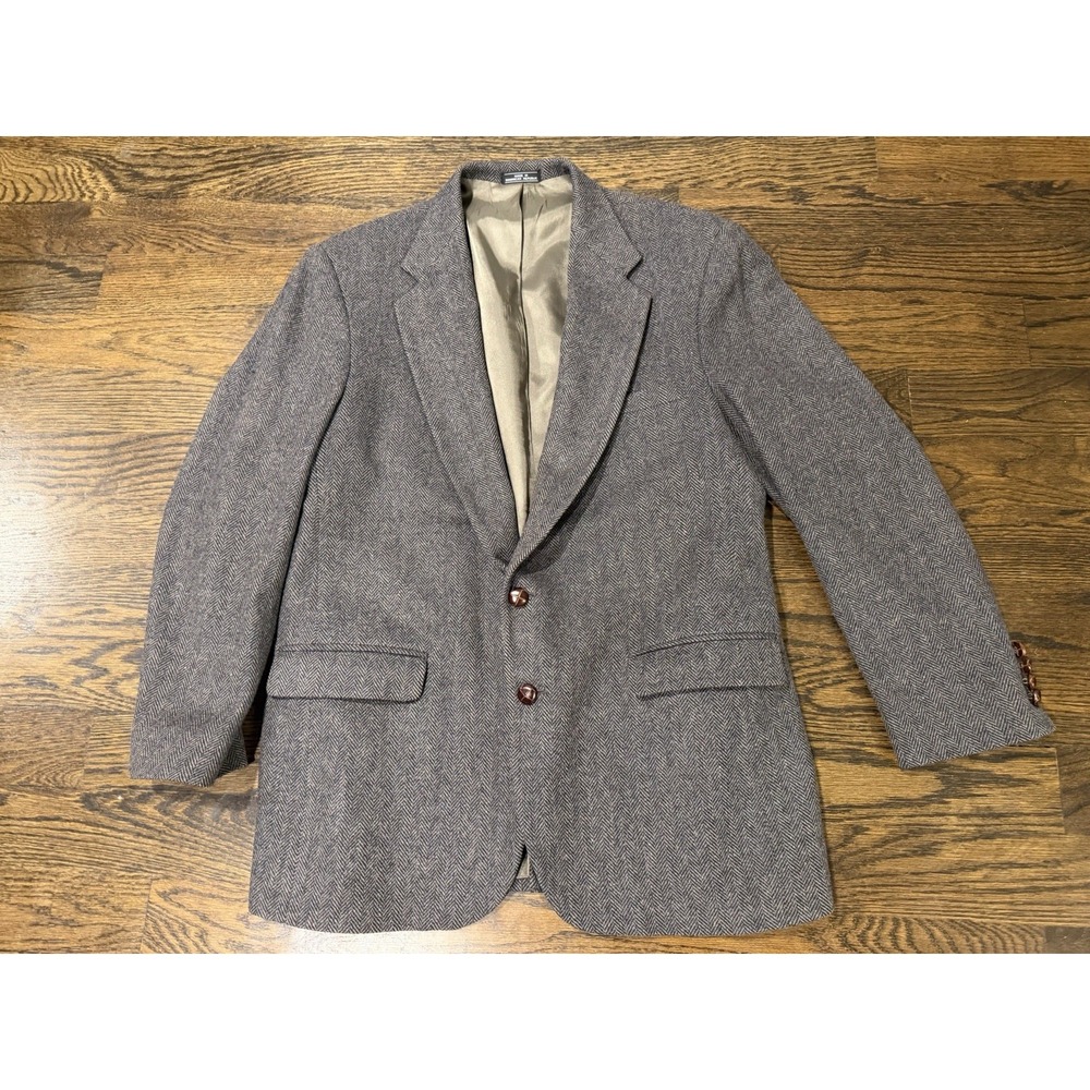 Vintage Woolrich Blazer Sport Coat Jacket Mens 44L Gray Herringbone Tweed Wool